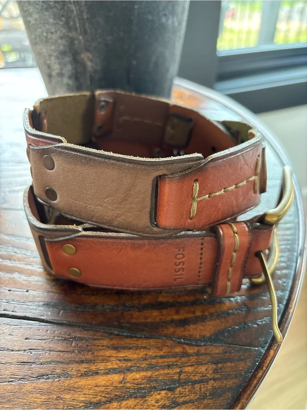 Fossil Patchwork Genuine Leather Belt Multicolored Brass Buckle Unique Cowboy M